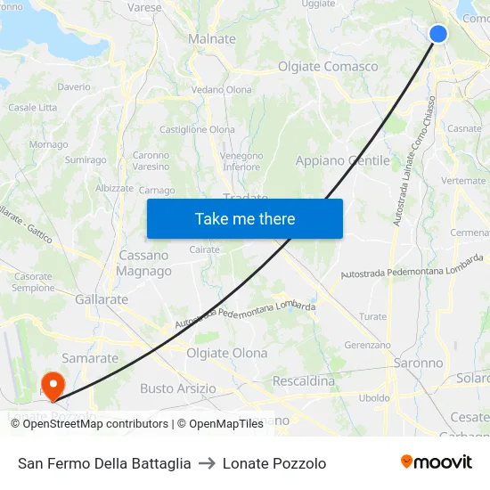 San Fermo Della Battaglia to Lonate Pozzolo map