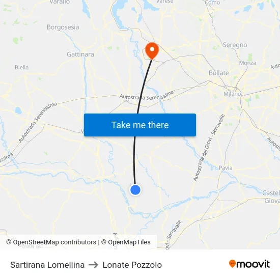Sartirana Lomellina to Lonate Pozzolo map