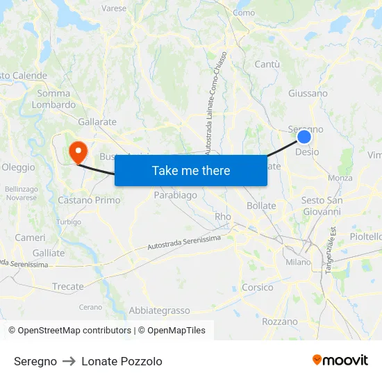 Seregno to Lonate Pozzolo map