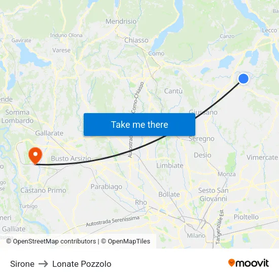 Sirone to Lonate Pozzolo map