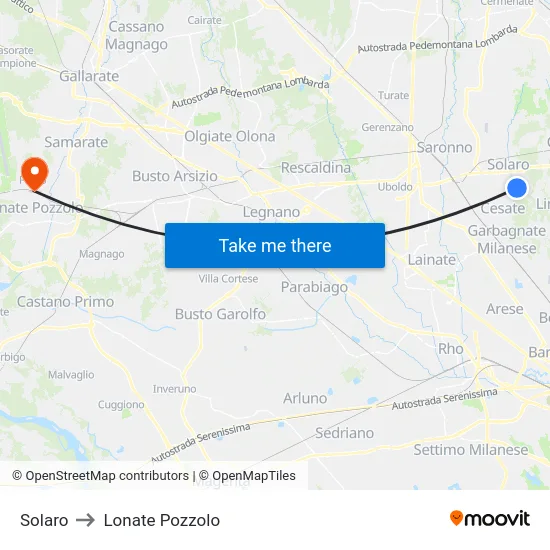 Solaro to Lonate Pozzolo map