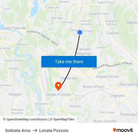 Solbiate Arno to Lonate Pozzolo map