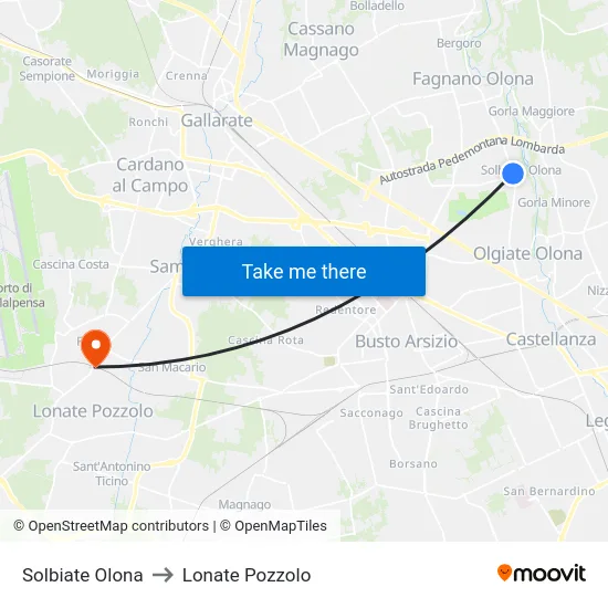 Solbiate Olona to Lonate Pozzolo map