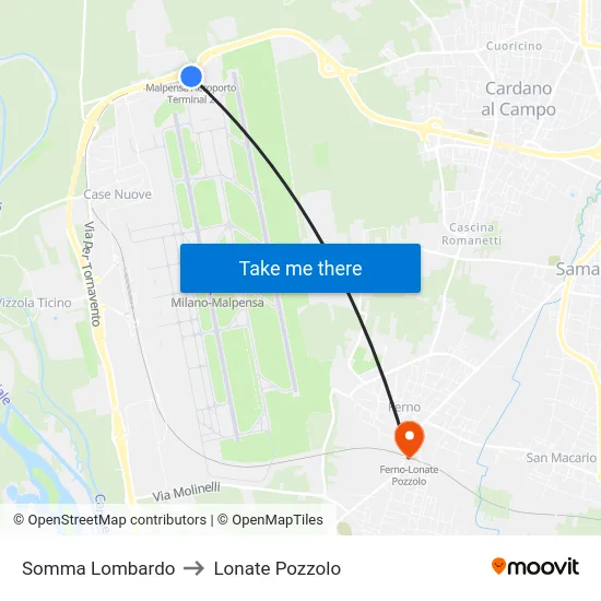 Somma Lombardo to Lonate Pozzolo map