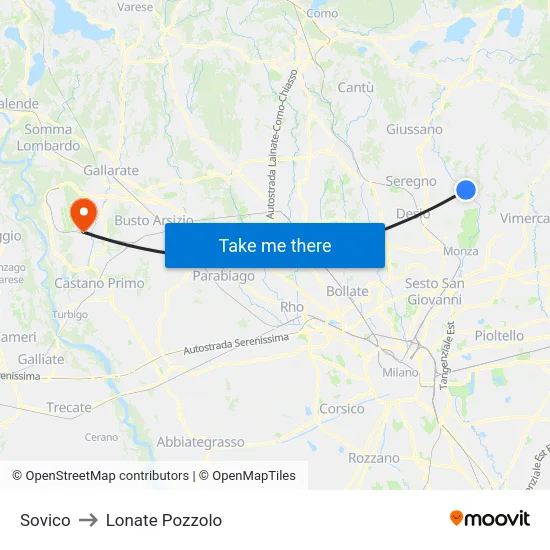Sovico to Lonate Pozzolo map