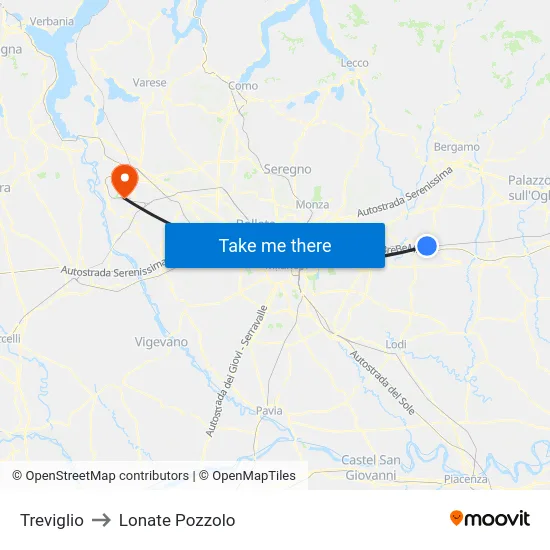 Treviglio to Lonate Pozzolo map