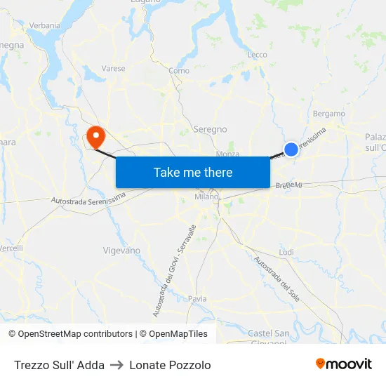 Trezzo Sull' Adda to Lonate Pozzolo map