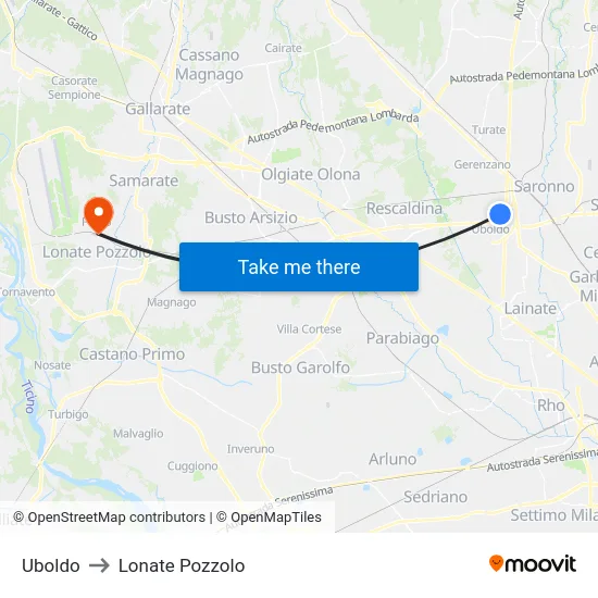 Uboldo to Lonate Pozzolo map