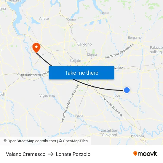 Vaiano Cremasco to Lonate Pozzolo map