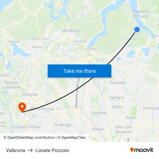 Valbrona to Lonate Pozzolo map