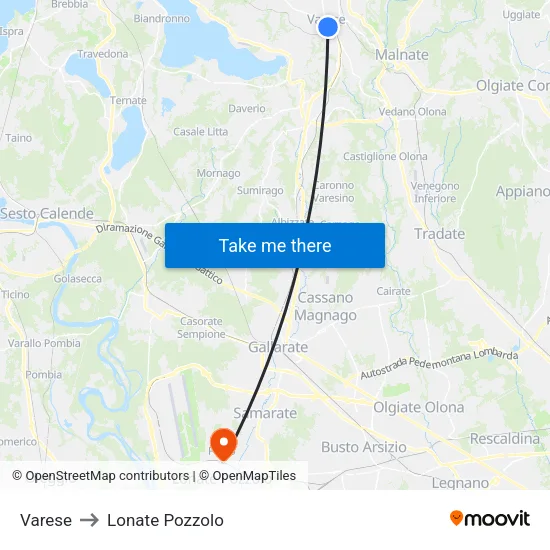 Varese to Lonate Pozzolo map