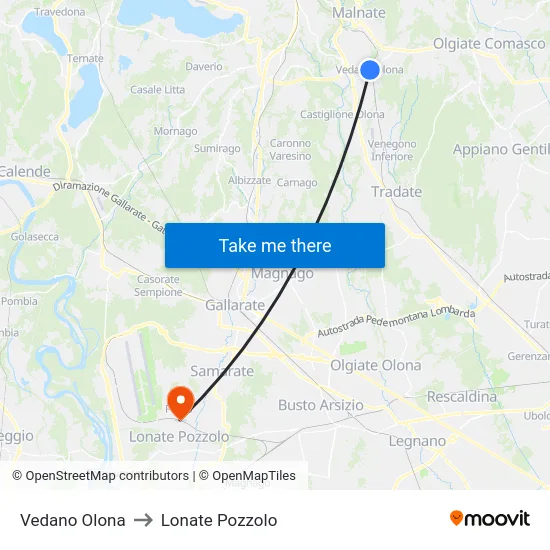 Vedano Olona to Lonate Pozzolo map