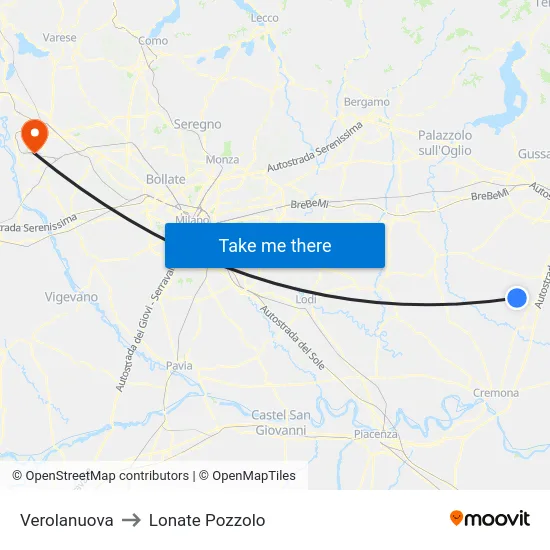 Verolanuova to Lonate Pozzolo map