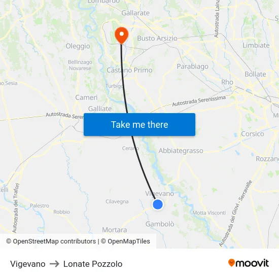 Vigevano to Lonate Pozzolo map