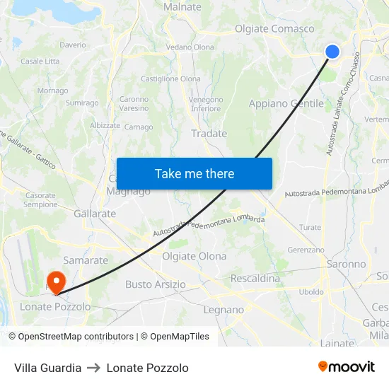 Villa Guardia to Lonate Pozzolo map
