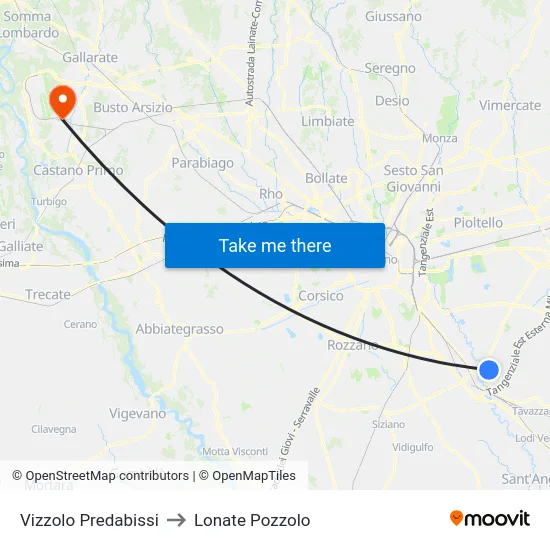Vizzolo Predabissi to Lonate Pozzolo map