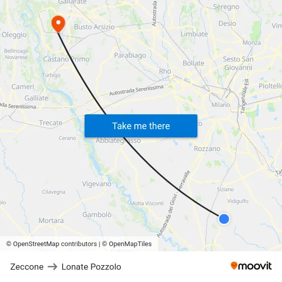 Zeccone to Lonate Pozzolo map