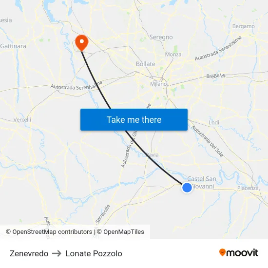 Zenevredo to Lonate Pozzolo map