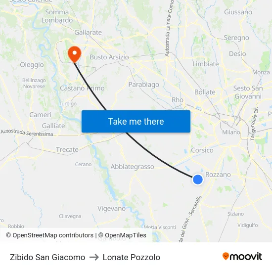 Zibido San Giacomo to Lonate Pozzolo map