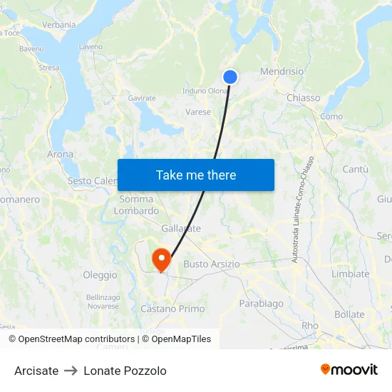 Arcisate to Lonate Pozzolo map