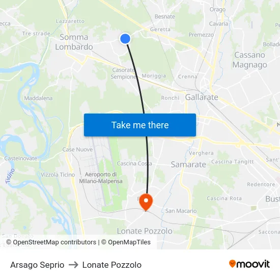 Arsago Seprio to Lonate Pozzolo map