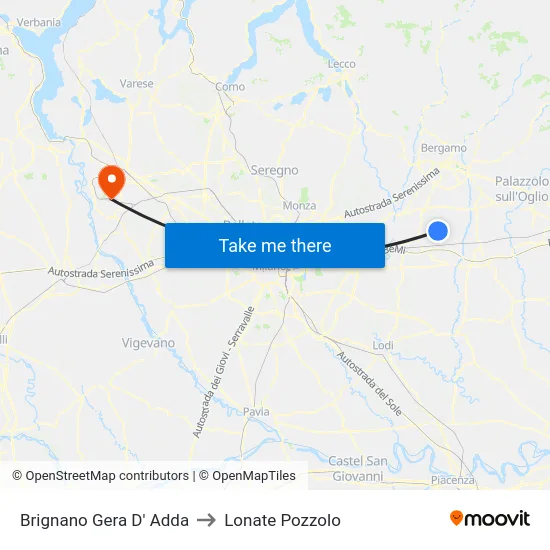 Brignano Gera D' Adda to Lonate Pozzolo map