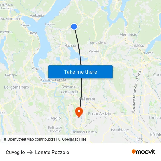 Cuveglio to Lonate Pozzolo map