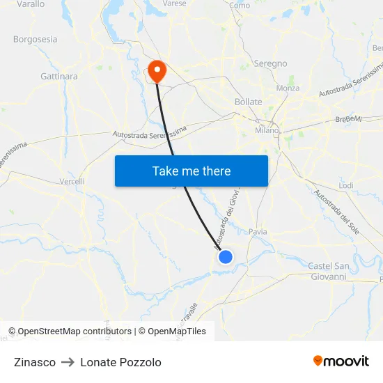 Zinasco to Lonate Pozzolo map
