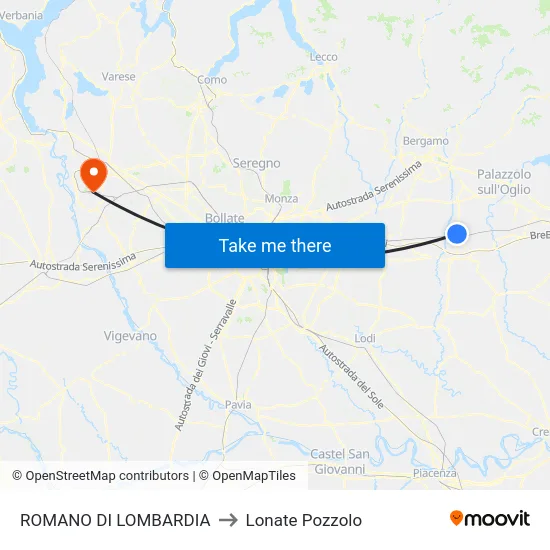 ROMANO DI LOMBARDIA to Lonate Pozzolo map