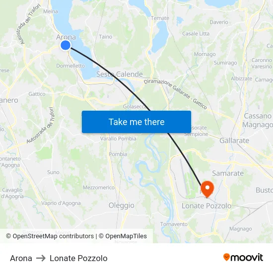 Arona to Lonate Pozzolo map