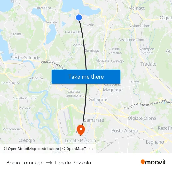 Bodio Lomnago to Lonate Pozzolo map