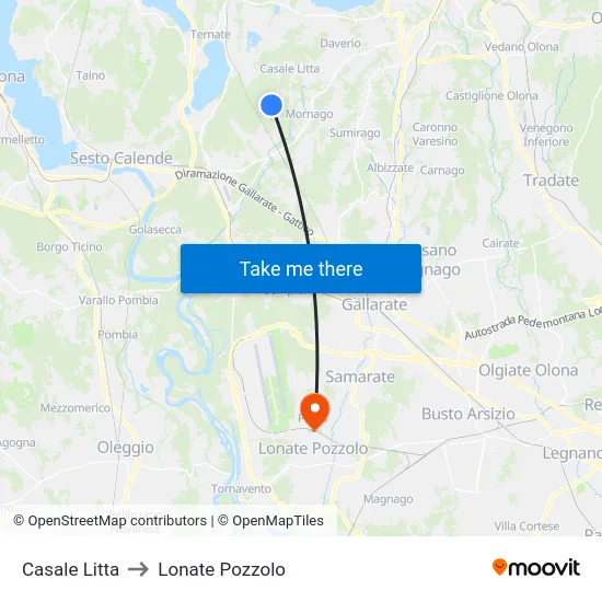 Casale Litta to Lonate Pozzolo map