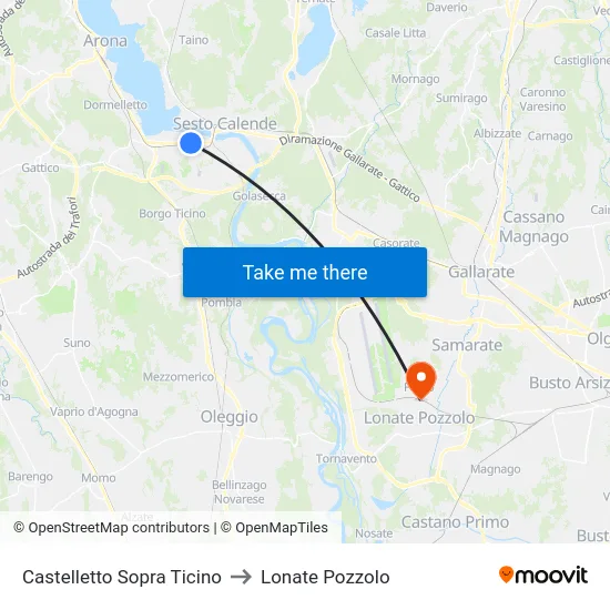 Castelletto Sopra Ticino to Lonate Pozzolo map