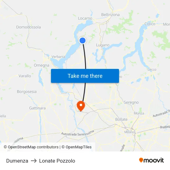 Dumenza to Lonate Pozzolo map