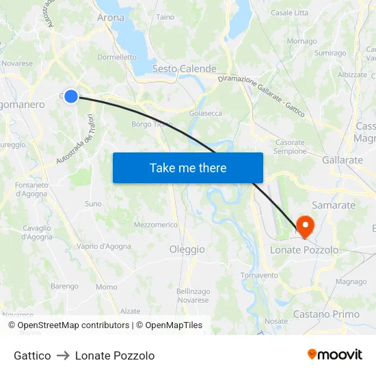 Gattico to Lonate Pozzolo map