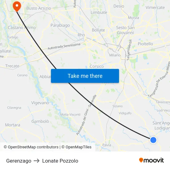 Gerenzago to Lonate Pozzolo map