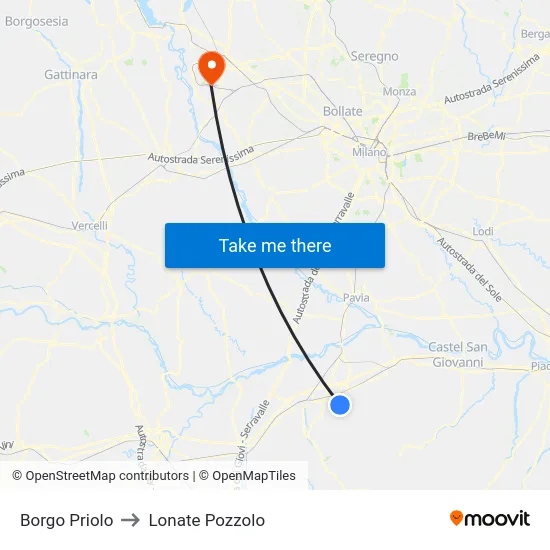 Borgo Priolo to Lonate Pozzolo map