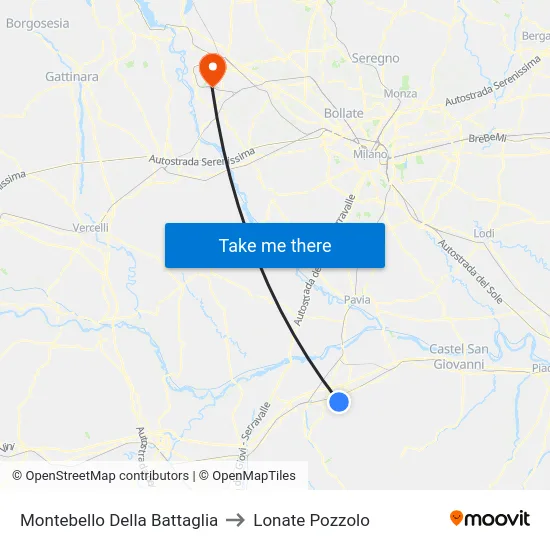 Montebello Della Battaglia to Lonate Pozzolo map