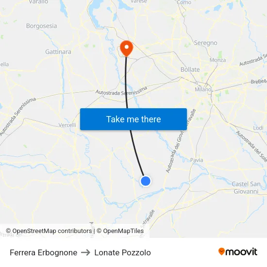 Ferrera Erbognone to Lonate Pozzolo map