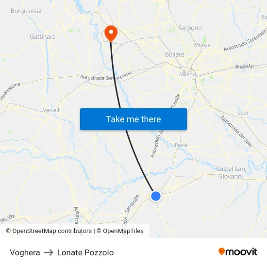 Voghera to Lonate Pozzolo map