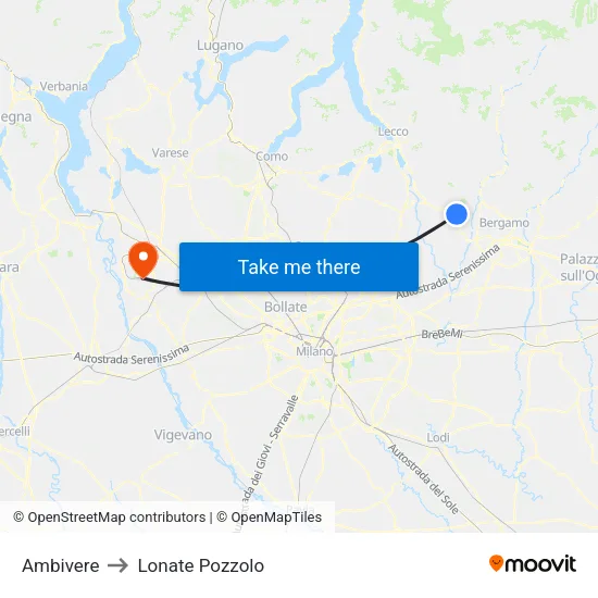 Ambivere to Lonate Pozzolo map
