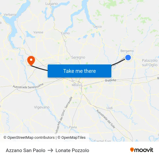 Azzano San Paolo to Lonate Pozzolo map
