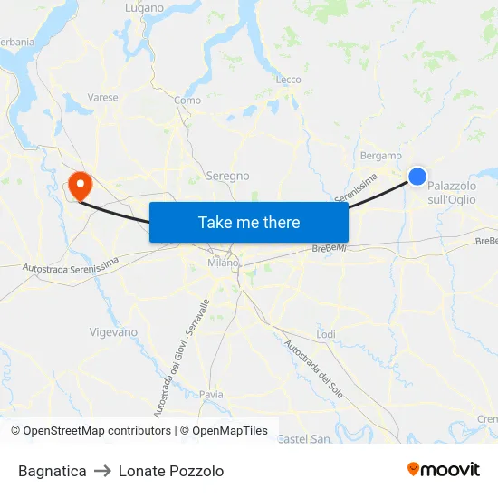 Bagnatica to Lonate Pozzolo map