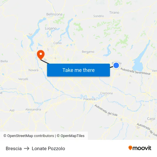 Brescia to Lonate Pozzolo map