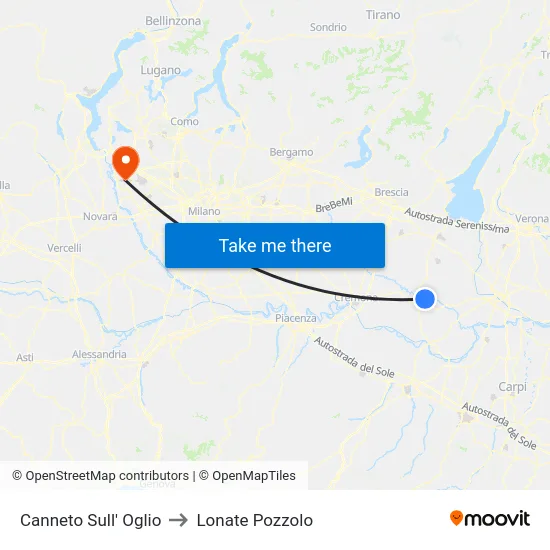 Canneto Sull' Oglio to Lonate Pozzolo map