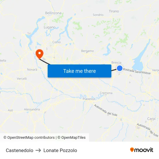 Castenedolo to Lonate Pozzolo map