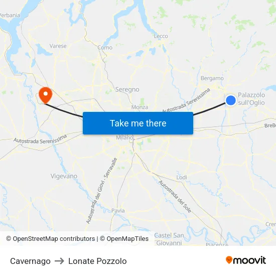 Cavernago to Lonate Pozzolo map