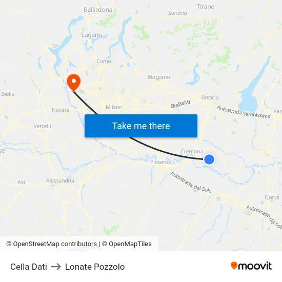 Cella Dati to Lonate Pozzolo map