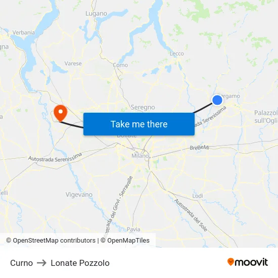 Curno to Lonate Pozzolo map