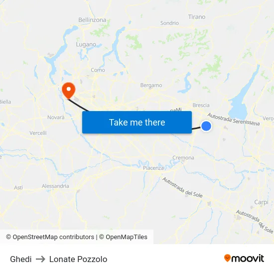 Ghedi to Lonate Pozzolo map